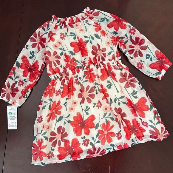 CARTERS Baby Girls Red & White Floral Long Sleeve Spring Garden Dress Size 18M - Picture 2 of 10